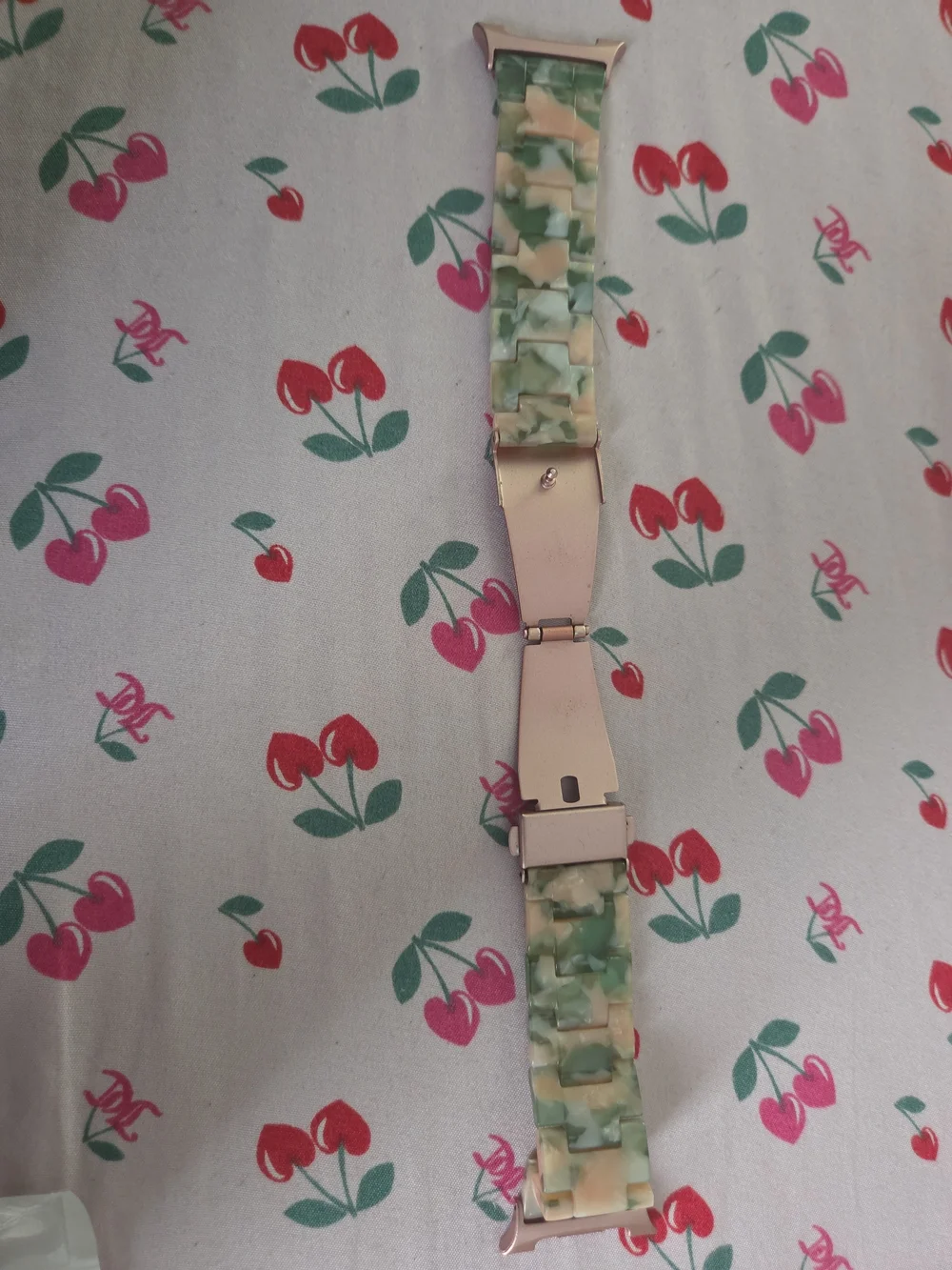 Smartwatch with Green Pearlized Resin Band - Rose Gold Case